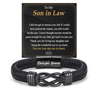 OAVOOK Gifts for Teen Boys, Men Leather Bracelets Braided Cuff Infinity Knot Jewelry for Birthday, Christmas, Fathers Day, Wedding, Son-in-law Gifts, Stainless Steel, no gemstone