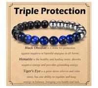 OAVOOK Triple Protection Bracelet for Men Gifts Black Obsidian Hematite Tiger Eye Bracelet Gifts for Birthday Inspirational Christmas Fathers Day, Blue Tiger Eyes, Stone, no gemstone
