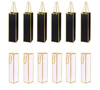 Oaygat 12Pcs Wine Bottle Gift Bags Sturdy Reusable Premium Paper Wine Bag with Gold Foil with Rope Handles for Wine 6 Black 6 White Wine Tote Bag for Christmas,Birthday,Party,Anniversary,Shopping