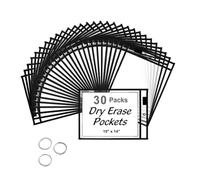 Oaygat 30 PCS A4 Write and Wipe Pockets 10 X 14 Inch Dry Erase Pockets with 3 Ring Reusable Plastic Sleeves Waterproof Dry Brush Bag Punched Pocket Plastic Wallets Folders Wallets Document Files