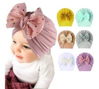 Oaygat 6 Pakcs Newborn Handmade Hat Infants' Big Bow Headwrap Newborn Hospital Hat Infant Baby Hats Cap Cute Baby Turban Hats Infants Beanie Soft Toddler Cap Nursery Hospital Caps Beanies Bonnets