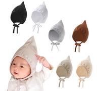 Oaygat 6 Pieces Baby Bonnet Infant Earflap Beanie with Strap Stretchy Soft Turban Hats Solid Color Newborn Girls Boys Hat Cute Baby Headband Cap for 0-12 Months Girl Bay Newborn Infants Toddlers