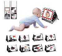 Oaygat Black and White Baby Book Flip Tummy Time Mirror Toy Soft Cloth Sensory Baby Toy Tummy Time Activity Mirror Baby Mirrors Toy High Contrast Sensory Toy Mirrors Floor Toys 8 Sides for 0-6 Month