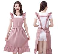 Oaygat Kitchen Chef Apron Tabards for Women with 2 Pockets Wrap Around Vintage Aprons Adjustable Cooking Apron Casual Bib Pinafore Ladies Ruffle Pinny Cotton Pinafore Aprons for Baking Home Kitchen