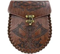 Oaygat Medieval Faux Leather Pouch Nordic Embossed Belt Bag Viking Drawstring Belt Bag for Hiking Archery LARP Fantasy Events Halloween Ren Faire Money Coin Holder Costume Accessory for Men Women