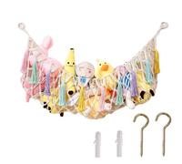 Oaygat Toy Hammock for Stuffed Animals Boho Macrame Tassels Teddy Hammock Net Net Toy Organizer Plush Toy Storage Net Toy Mesh Holder Wall Corner Hanging Net for Kids Bedroom Nursery Large with Hooks
