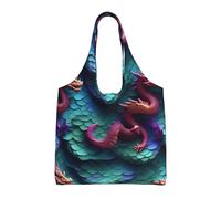 OAZCVBNN 3d Magical Dragon Scales Pattern Print Large Size Canvas Tote Bag Unisex Lightweight Shoulder Handbag Shopping Travel Daily