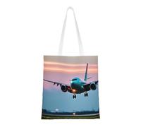 OAZCVBNN Airplane In The Evening Lights Print Stylish Bag Shopping Bags Lightweight Versatile Travel Work Gym Beach All-Day Use