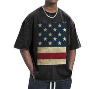 OAZCVBNN American Flag Print Oversized T-Shirts Classic Fit Short Sleeve Lounging Home Traveling Gym Workouts Black