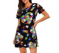 OAZCVBNN Autism Awareness Puzzle Pieces Heart Print Skin Friendly Sleepwear Softness Stretch Pyjamas Leisurely Walks Shopping Trips Black