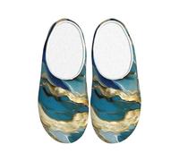 OAZCVBNN Azurite Teal and Foil Gold Oil Marble Pattern Print Versatile Use Anti Pilling Washable Slippers for Women Men Cozy Stylish shoes