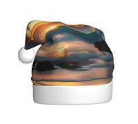 OAZCVBNN Beach Maui Hawaii Sunset Sea Waves Clouds Print Santa Cap for Adults Christmas Hat Holiday Headwear for New Year Celebrations Party