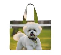 OAZCVBNN Bichon Frise Dog On The Grass Print Large Capacity Canvas Tote File Bag Office Travel Shopping Organizer Storage Bags