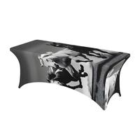OAZCVBNN Black and White Horses Running Print Exceptional Rectangular Elastic Table Cover Large Rectangular Easy Installation