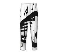 OAZCVBNN Black and White Music Note Print Breathable Trousers Holiday Season Festive Celebrations Women Men Pajama Family Fun
