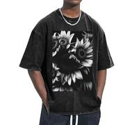 OAZCVBNN Black and White Sunflowers Print Oversized T-Shirts Classic Fit Short Sleeve Lounging Home Traveling Gym Workouts