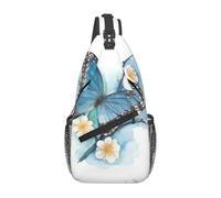 OAZCVBNN Blue Butterfly On Blossom FlowerPrint Cross Chest Bag Diagonally Sling Gym Trips Weekend Getaways Crossbody Backpack