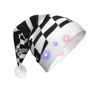 OAZCVBNN Checkered Flags Race Flags Print Unisex Adult Led Christmas Hat Holiday Xmas Party Accessory Celebration Headwear