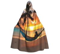OAZCVBNN Coconut Beach Sunset Hammock Print Adults Hooded Cloak Cape Carnival Themed Cosplay For Festivals Outdoor Celebrations