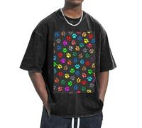 OAZCVBNN Colorful Dog Paw Print Black Print Oversized T-Shirts Classic Fit Short Sleeve Lounging Home Traveling Gym Workouts