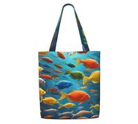OAZCVBNN Colorful Fishes Print Canvas Shoulder Bag Large Capacity Reusable Tote Foldable Office Travel Picnic
