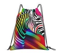 OAZCVBNN Colorful Rainbow Zebra Print Men Women Lightweight Foldable Drawstring Bag Sports Travel Yoga Workout Backpack