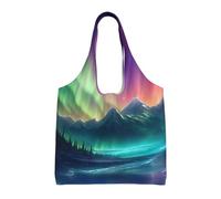 OAZCVBNN Dark Northern Lights Print Large Size Canvas Tote Bag Unisex Lightweight Shoulder Handbag Shopping Travel Daily