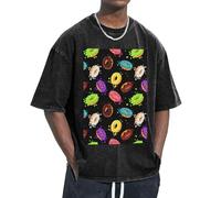 OAZCVBNN Donut Print Oversized T-Shirts Classic Fit Short Sleeve Lounging Home Traveling Gym Workouts Black