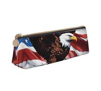 OAZCVBNN Eagle with USA Flag Print Leather Pencil Case Stylish Pouch School Travel Makeup Organization Lightweight