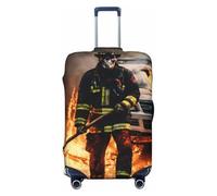 OAZCVBNN Firefighter Fireman Flame Print Unique Suitcase Covers Travel Luggage Cover with Elastic Anti Scratch Design