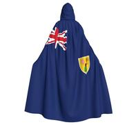 OAZCVBNN Flag Of The Turks And Caicos Islands Print Halloween Hooded Cloak Full Length Adults Kids Unisex Medieval Cosplay Costume
