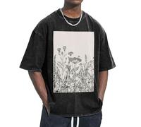 OAZCVBNN Floral Herbs Botanical Engraving Print Oversized T-Shirts Classic Fit Short Sleeve Lounging Home Traveling Gym Workouts Black