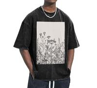 OAZCVBNN Floral Herbs Botanical Engraving Print Oversized T-Shirts Classic Fit Short Sleeve Lounging Home Traveling Gym Workouts Black