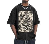 OAZCVBNN Floral Herbs Botanical Pattern Print Oversized T-Shirts Classic Fit Short Sleeve Lounging Home Traveling Gym Workouts Black