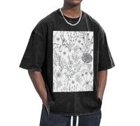 OAZCVBNN Flowering Herbs and Herbaceous Plants Print Oversized T-Shirts Classic Fit Short Sleeve Lounging Home Traveling Gym Workouts Black