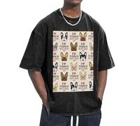 OAZCVBNN French Dog Print Oversized T-Shirts Classic Fit Short Sleeve Lounging Home Traveling Gym Workouts Black