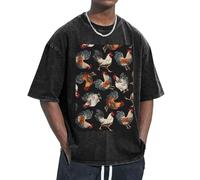 OAZCVBNN French Roosters Print Oversized T-Shirts Classic Fit Short Sleeve Lounging Home Traveling Gym Workouts Black