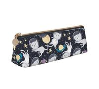 OAZCVBNN Fun cat Astronaut Print Leather Pencil Case Stylish Pouch School Travel Makeup Organization Lightweight