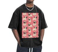 OAZCVBNN Funny Cartoon Pug Puppy Dog Print Oversized T-Shirts Classic Fit Short Sleeve Lounging Home Traveling Gym Workouts Black