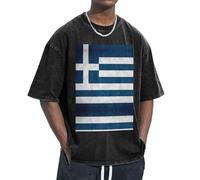 OAZCVBNN Greek Flag Print Oversized T-Shirts Classic Fit Short Sleeve Lounging Home Traveling Gym Workouts Black