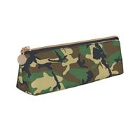 OAZCVBNN Green Military Camo Print Leather Pencil Case Stylish Pouch School Travel Makeup Organization Lightweight