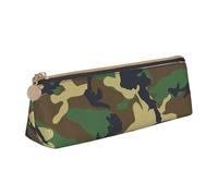 OAZCVBNN Green Military Camo Print Leather Pencil Case Stylish Pouch School Travel Makeup Organization Lightweight