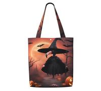 OAZCVBNN Halloween Flamingo Witch Hat Print Canvas Shoulder Bag Large Capacity Reusable Tote Foldable Office Travel Picnic
