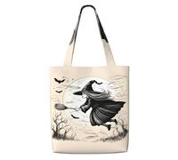 OAZCVBNN Halloween Witch Flying Print Canvas Shoulder Bag Large Capacity Reusable Tote Foldable Office Travel Picnic