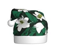 OAZCVBNN Hunter Green Floral Petals Pattern Print Christmas Hat Festive Adult Santa Cap Trim New Year Party Holiday Seasonal Decor