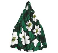 OAZCVBNN Hunter Green Floral Petals Pattern Print Halloween Hooded Cloak Full Length Adults Kids Unisex Medieval Cosplay Costume