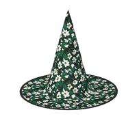 OAZCVBNN Hunter Green Floral Petals Pattern Print Unisex Halloween Witch Hat For Carnival Cosplay Foldable Cap And Themed Parties
