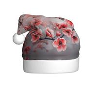 OAZCVBNN Japanese Cherry Flowers Print Christmas Hat Festive Adult Santa Cap Trim New Year Party Holiday Seasonal Decor
