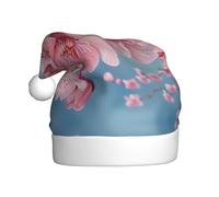 OAZCVBNN Japanese Cherry Flowers Print Christmas Hat Festive Adult Santa Cap Trim New Year Party Holiday Seasonal Decor