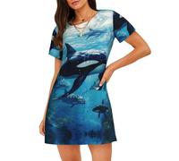 OAZCVBNN Killer Whales Swim Along Print Skin Friendly Sleepwear Softness Stretch Pyjamas Leisurely Walks Shopping Trips Black